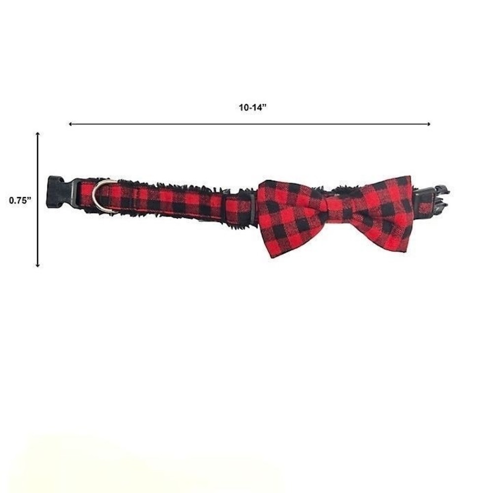 NWT Woof Buffalo Check Bow Tie Dog Collar Red